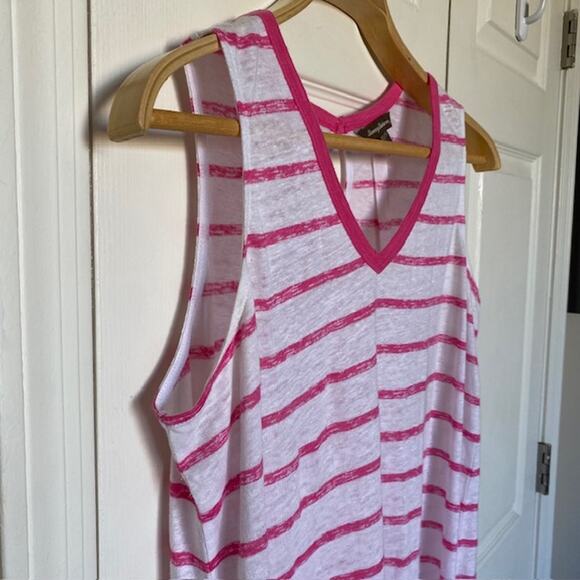 Tommy Bahama Linen V-Neck Sleeveless Burnout Top Pink White Stripe Women's XS/TP - Picture 4 of 10